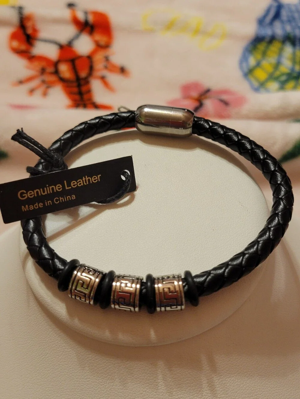 Anthony Kacobs Black Braided Leather Men’s Bracelet with Silver Accents